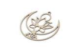 Steel Lotus Charm, 6 Stainless Steel Lotus Flower Charms With 1 Loop, Steel Moon Charms (34x33x0.80mm) SMP1127 A5726