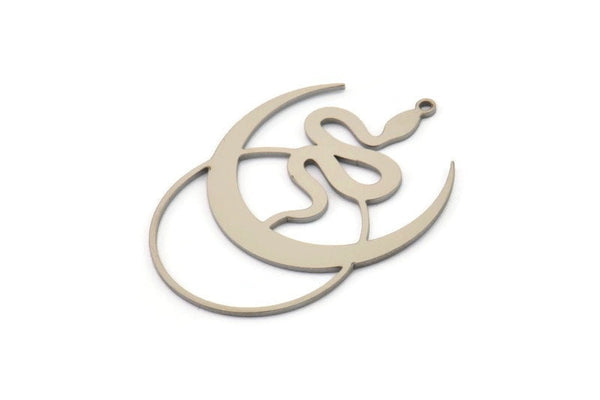 Steel Moon Charm, 4 Stainless Steel Crescent Moon And Snake Shaped Charms With 1 Loop (40x29x0.80mm) SMP1128 A5926