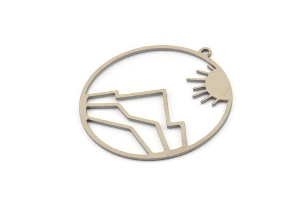 Steel Sun Charm, 6 Stainless Steel Sun Charms With 1 Loop, Mountain Charms (37x35x0.80mm) SMP1130