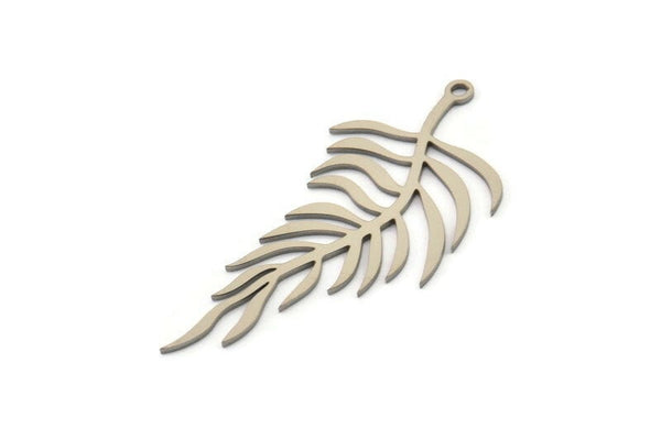 Steel Leaf Charm, 10 Stainless Steel Branch Charms With 1 Loop, Charm Pendants (47x21x0.80mm) SMP1136