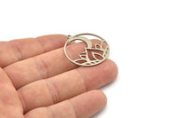 Steel Moon Charm, 6 Stainless Steel Lotus Flowers, Crescent Moon Charms With 1 Loop (31x28x0.80mm) SMP1138