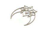 Steel Lotus Charm, 4 Stainless Steel Lotus Flower, Crescent Moon Charms, Findings (39x38x0.80mm) SMP1140