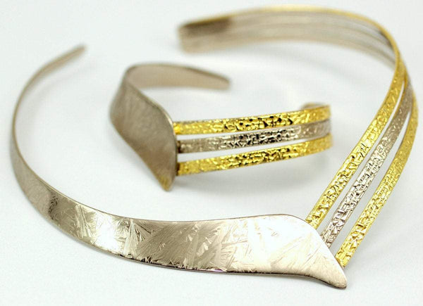 Vintage Brass Collar Statement Choker - Necklace And Bracelet Set L-3