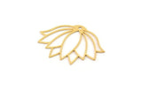 Gold Flower Charm, 4 Gold Plated Brass Lotus Flower Charms With 1 Hole, Findings (34x23x0.60mm) A3959 H0987