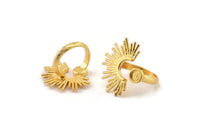 Gold Ring Setting, Gold Plated Brass Adjustable Ring With 1 Stone Setting - Pad Size 6mm N1262 H0980
