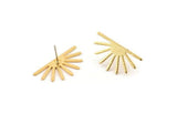 Gold Sun Earring, 4 Textured Gold Plated Brass Sun Stud Earrings (25x13x0.70mm) M01398 A2384