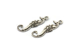 Silver Sea Horse Charm, 4 Antique Silver Plated Brass Sea Horse Pendants, Jewelry Supplies, Findings (26.5x7mm) N0409