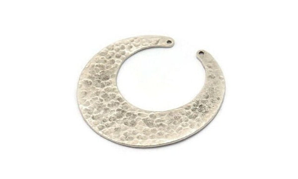 Hammered Moon Crescent Charm, Antique Silver Plated Brass Hammered Moon with 2 Holes Pendant (45x44x14mm) N0199