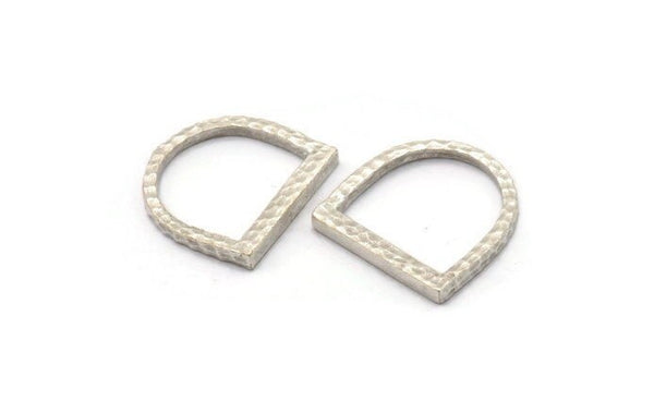 Silver Ring Charm, 2 Hammered Antique Silver Plated Brass Boho Rings 17mm