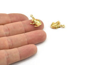 Gold Frog Charm, 4 Gold Plated Brass Frog Charms With 1 Loops (12mm) SY0027