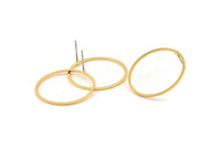 25mm Circle Earring - 6 Gold Plated Brass Circle Stud Earrings (25x1x0.80mm) A6219 A4029