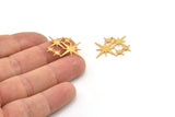 Gold Star Blank, 4 Gold Plated Brass Star Shaped Charms, Charm Pendants, Connectors (17x23x0.60mm) A4019