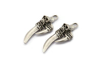 Pirate&#39;s Dagger Pendant, 2 Antique Silver Plated Brass Sword Dagger Charms (40x14mm) N0195