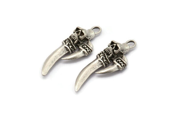 Pirate&#39;s Dagger Pendant, 2 Antique Silver Plated Brass Sword Dagger Charms (40x14mm) N0195