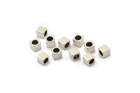 Silver Cube Bead, 24 Antique Silver Plated Brass Square Cube Beads (4x4mm) Bs 1148--N0547