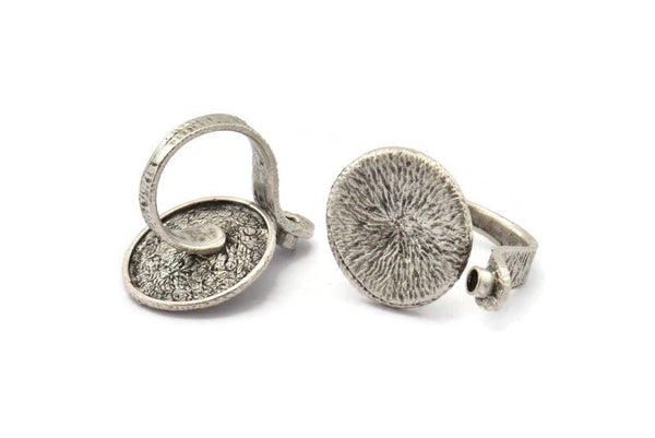 Silver Ethnic Rings, Antique Silver Plated Brass Adjustable Geometric Ring with a Small Pad (3.30mm) N0155