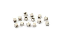 50 Antique Silver Plated Brass Square Cube Beads, 3x3mm ( A0152 )