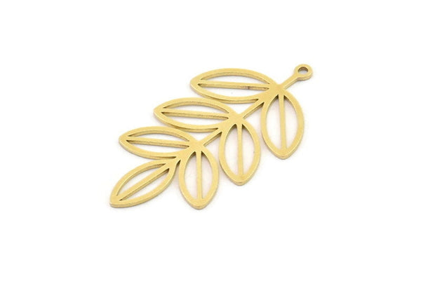 Brass Leaf Charm, 6 Raw Brass Leaf Charms With 1 Loop, Charm Pendants (35x19x0.60mm) SMP1147