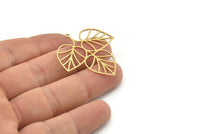 Brass Leaf Charm, 4 Raw Brass Leaf Charms With 1 Loop, Charm Pendants (37x35x0.60mm) SMP1151