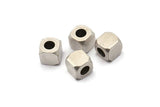 Silver Cube Beads, 4 Antique Silver Plated Brass Square Cube Beads (8mm) T001  D0157