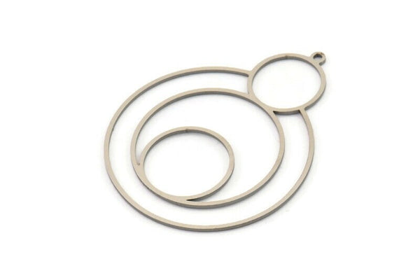 Steel Circle Charm, 2 Stainless Steel Round Shaped Charm With 1 Loop, Charm Pendants (44x35x0.80mm) SMP1159 A3361