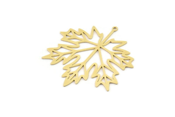 Brass Leaf Charm, 6 Raw Brass Leaf Charms With 1 Hole, Charm Pendants (39x38x0.80mm) SMP1169