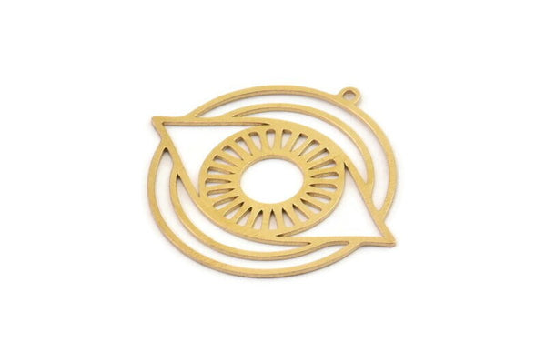 Brass Eye Charm, 4 Raw Brass Eye Charms With 1 Loop, Charm Earrings (32x29x0.60mm) SMP1225
