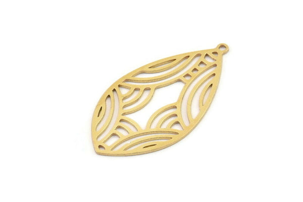 Brass Marquise Charm, 4 Raw Brass Marquise Charms With 1 Loop (36x19x0.60mm) SMP1227