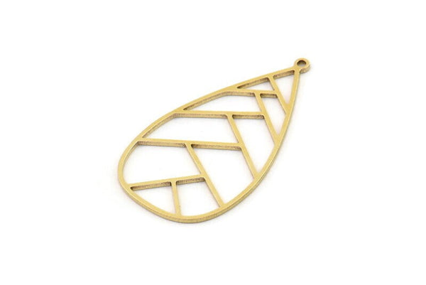 Brass Drop Charm, 4 Raw Brass Drop Shaped Charms With 1 Loop, Findings (38x21x0.80mm) SMP1182