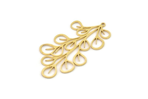 Brass Leaf Charm, 4 Raw Brass Leaf Charms With 1 Loop, Charm Earrings (47x25x0.80mm) SMP1235