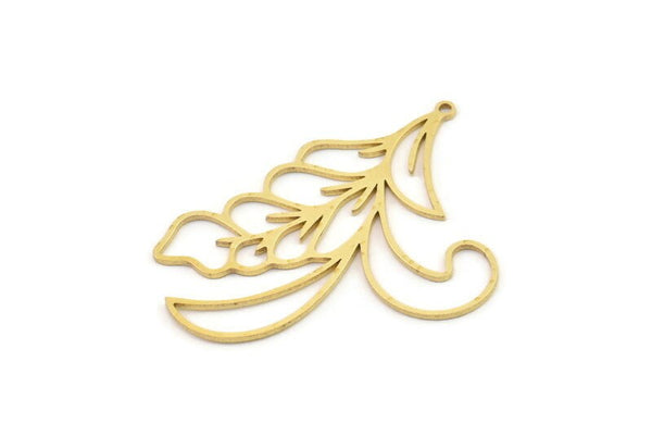 Brass Leaf Charm, 2 Raw Brass Leaf Charms With 1 Loop, Charm Earrings (45x33x0.80mm) SMP1236