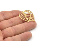 Brass Leaf Charm, 4 Raw Brass Leaf Charms With 1 Loop, Charm Earrings (31x25x0.60mm) SMP1238