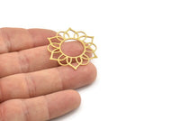 Brass Flower Charm, 2 Raw Brass Flower Charms, Charm Earrings (35x31x0.60mm) SMP1240
