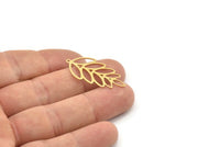Brass Leaf Charm, 6 Raw Brass Leaf Charms With 1 Loop, Charm Earrings (33x16x0.60mm) SMP1185