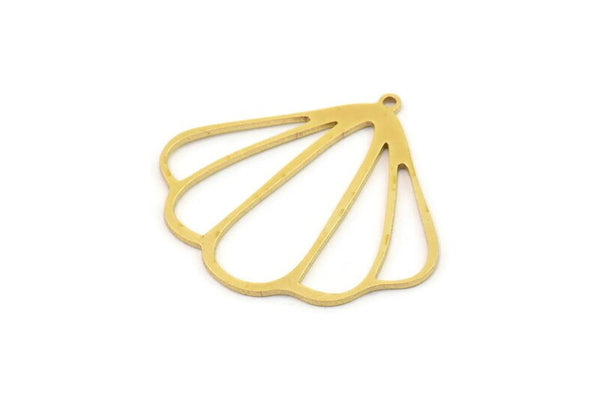 Brass Shell Charm, 4 Raw Brass Sea Shell Charms With 1 Loop, Earring Findings (30x33x0.80mm) SMP1243
