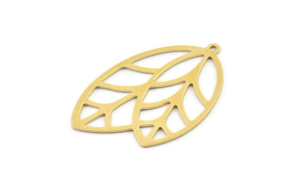 Brass Leaf Charm, 4 Raw Brass Leaf Charms With 1 Loop, Charm Earrings (33x22x0.60mm) SMP1187