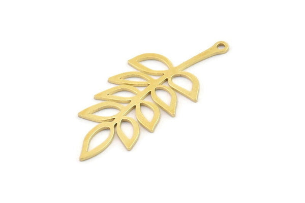 Brass Leaf Charm, 10 Raw Brass Leaf Charms With 1 Loop, Charm Earrings (34x15x0.60mm) SMP1188