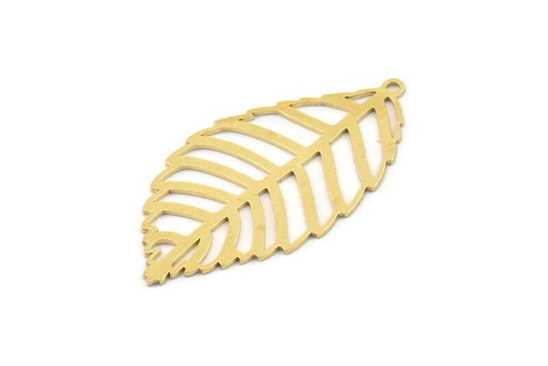 Brass Leaf Charm, 4 Raw Brass Leaf Charms With 1 Loop, Charm Earrings (39x21x0.60mm) SMP1189