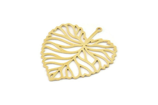 Brass Leaf Charm, 2 Raw Brass Leaf Charms With 1 Loop, Charm Earrings (35x32x0.60mm) SMP1191
