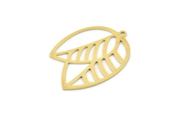 Brass Leaf Charm, 4 Raw Brass Leaf Charms With 1 Loop, Charm Earrings (30x23x0.60mm) SMP1193