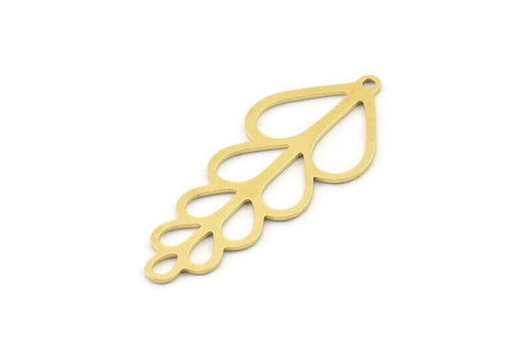 Brass Leaf Charm, 6 Raw Brass Leaf Charms With 1 Loop, Charm Earrings (35x15x0.60mm) SMP1194