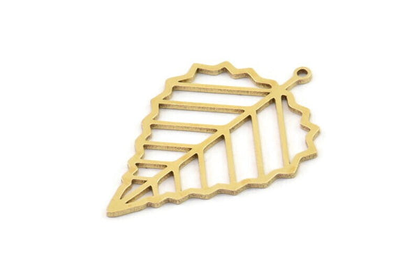 Brass Leaf Charm, 4 Raw Brass Leaf Charms With 1 Loop, Charm Earrings (36x24x0.80mm) SMP1199