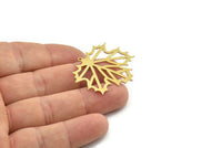 Brass Leaf Charm, 2 Raw Brass Leaf Charms With 1 Loop, Charm Earrings (38x31x0.60mm) SMP1204