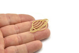 Brass Planet Charm, 4 Raw Brass Planet Charms With 1 Loop, Saturn Charms (35x22x0.60mm) SMP1206