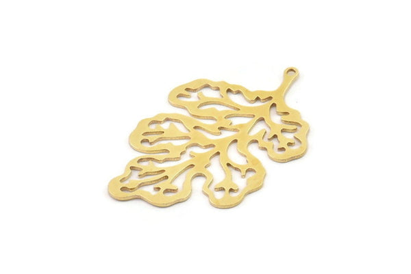 Brass Leaf Charm, 4 Raw Brass Leaf Charms With 1 Loop, Charm Earrings (38x25x0.60mm) SMP1207