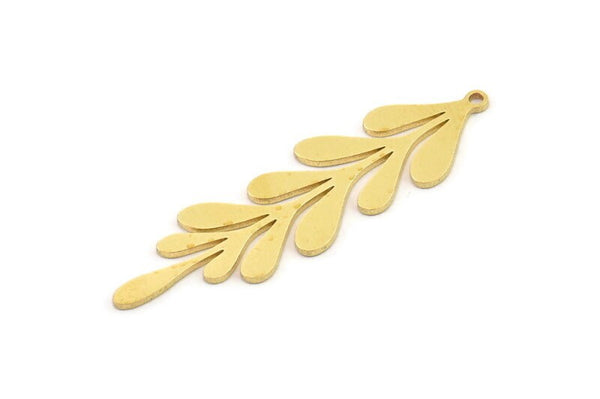 Brass Leaf Charm, 6 Raw Brass Leaf Charms With 1 Loop, Charm Earrings (46x13x0.80mm) SMP1210