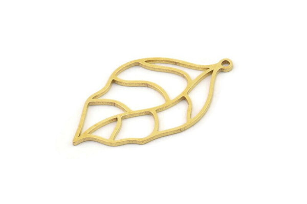 Brass Leaf Charm, 6 Raw Brass Leaf Charms With 1 Loop, Charm Earrings (31x18x0.80mm) SMP1211