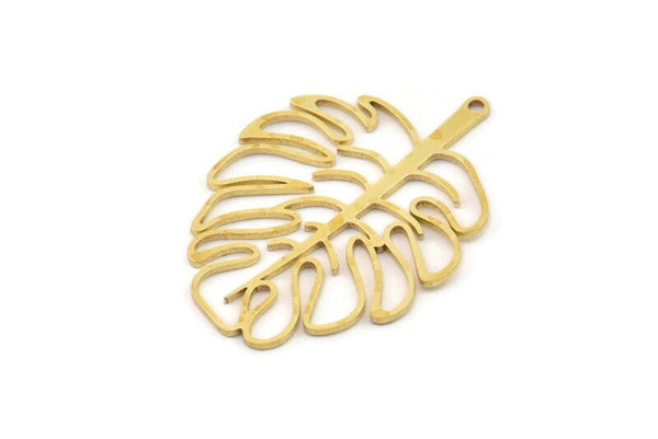 Brass Leaf Charm, 4 Raw Brass Leaf Charms With 1 Loop, Charm Earrings (36x27x0.80mm) SMP1219