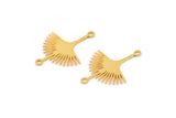 Gold Sun Charm, 8 Gold Plated Brass Sun Charms With 2 Loops, Brass Connectors (24x18x0.60mm) A3875 H0225