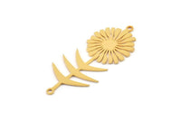 Gold Plated Flower Charm, 2 Gold Plated Brass Sunflower Shaped Charms With 2 Loops, Earring Charms, Connectors (42x19x0.60mm) A3282